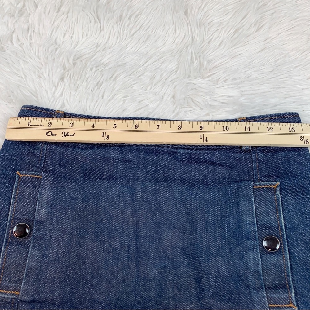 Vanessa Seward denim a-line skirt high waisted pockets dark wash solid blue - Picture 5 of 10